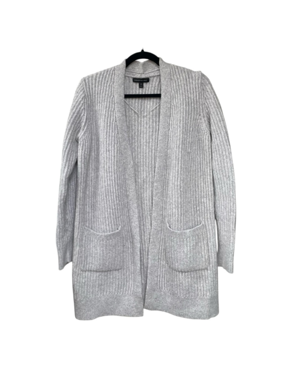 Banana Republic Wool Alpaca Ribbed Open Long Cardigan Light Grey XS